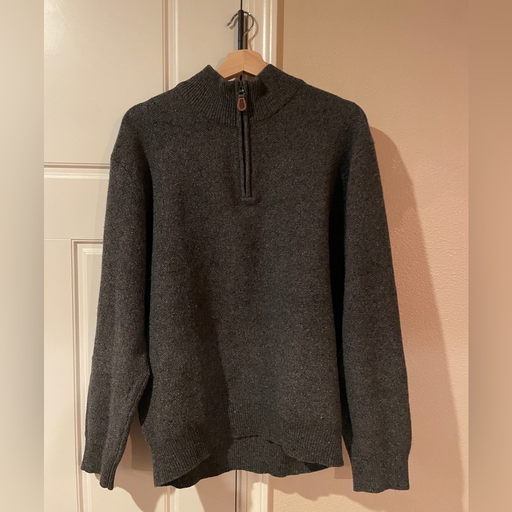 Jos A Bank Men’s Gray Half Zip Pullover Sweater Lambs’ Wool size XL